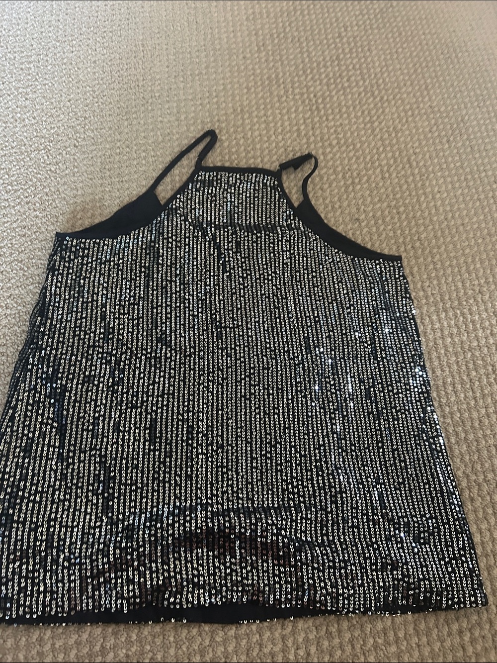 SHEIN Black Sequin Strappy Cami Top - Picture 3 of 3